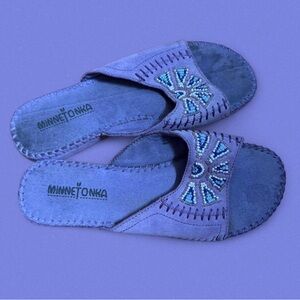 Minnetonka Purple Beaded Suede Sandals